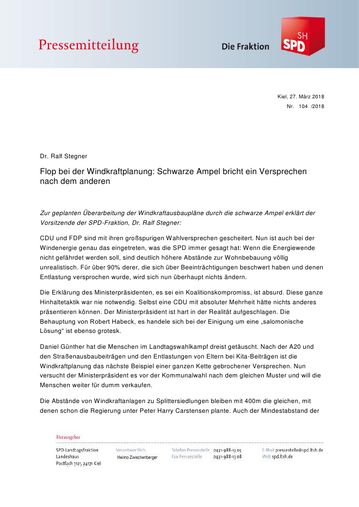 landtag sh dr ralf stegner flop bei der windkraftplanung schwarze ampel bricht ein versprechen nach dem anderen - Pressemitteilung Muster landtag sh dr ralf stegner flop bei der windkraftplanung schwarze ampel bricht ein versprechen nach dem anderen - Pressemitteilung Muster